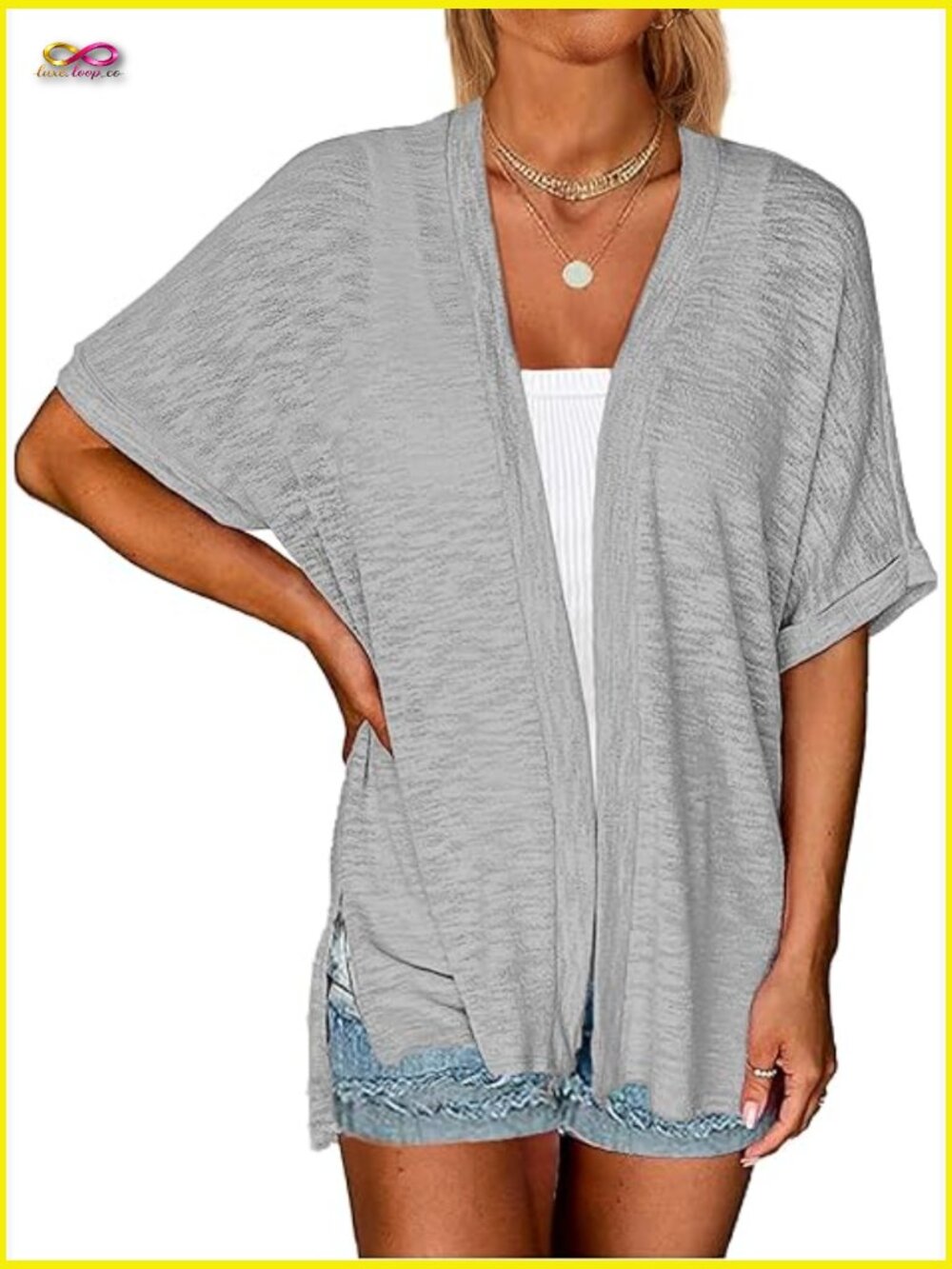 Lightweight Short Sleeve Cardigan Open Front Beach Coverup Versatile Layering